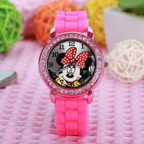 Hot selling cute cartoon mouse dial girls Ladies women crystal Watch kids children cartoon silicone sport watches free shipping