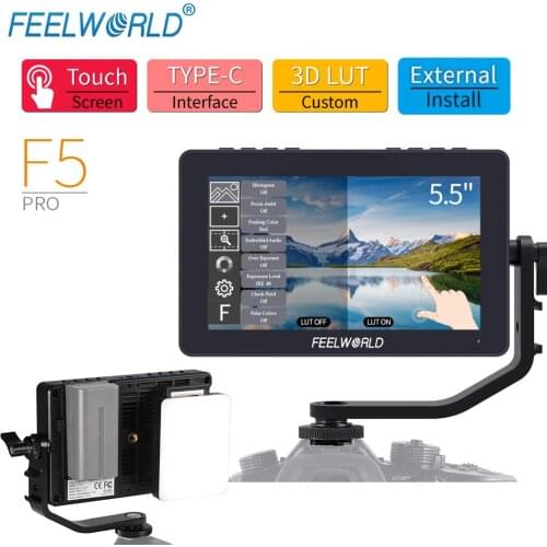 FEELWORLD F5 Pro 5.5 Inch on DSLR Camera Field Monitor Touch Screen 3D LUT FHD1920 1080 4K HDMI with LED Video Light Kit