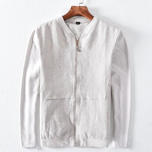 2018 Autumn and winter new mens linen jacket casual stitching flax jackets men stand collar khaki outerwear mens Jaqueta veste