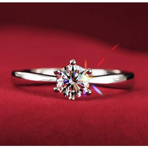 New Classic Simple Design 6 Prong Sparkling Zirconia Forever Wedding Ring Birthday Gift