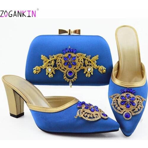 Summer New Design Royal Blue Color Italian women Shoes and Bags To Match Set Classics Style Nigerian Party Shoes and Bag Sets