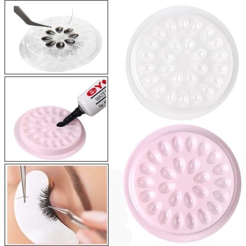 Disposable Flower Shape Transparent &Pink Eyelash Glue Holder Convenient Durable Gasket Pallet for Eyelash Extension Makeup Tool