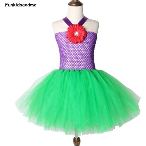 Princess Mermai Ariel Tutu Dress Purple Green Girl Birthday Party Dress Tulle Kids Tutu Dresses for Girls Halloween Costume
