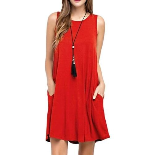 BYUAN Casual Women Dress Solid Ladies Dresses 2018 Summer Beach Loose Dress Pockets Sleeveless Sexy Tank Dress Women 9 Colors