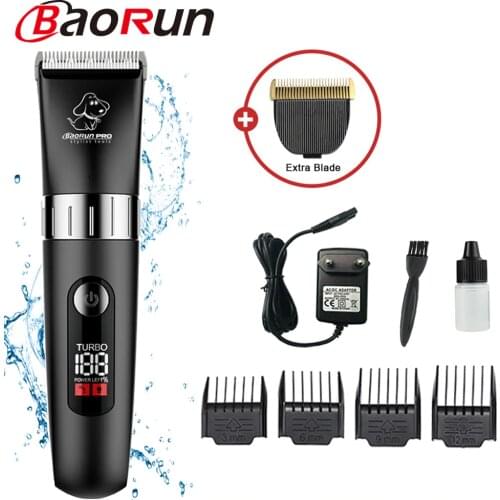 Baorun Professional Dog Hair Trimmer Grooming Electric Waterproof Powerful Clipper LED Screen Shaver Machine For Animal 110-240V