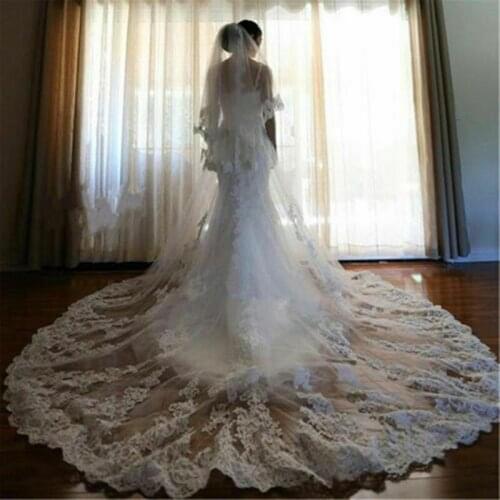 Luxury Two Layers Wedding Veil Lace Appliques Long 3 Meters White Ivory Bridal with Comb Cathedral Length Custom Made Veils New