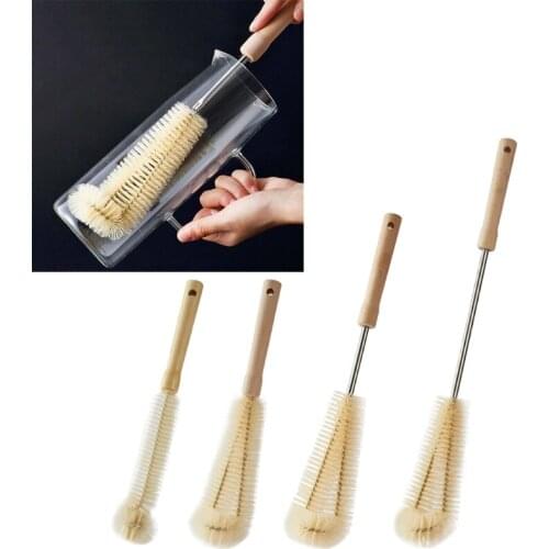 Kitchen Tools Cleaning Brush Home Decor L-shaped Coffee Tea Glass Cup Baby Bottle Brush Hangable Wooden Handle Cleaner Gadgets