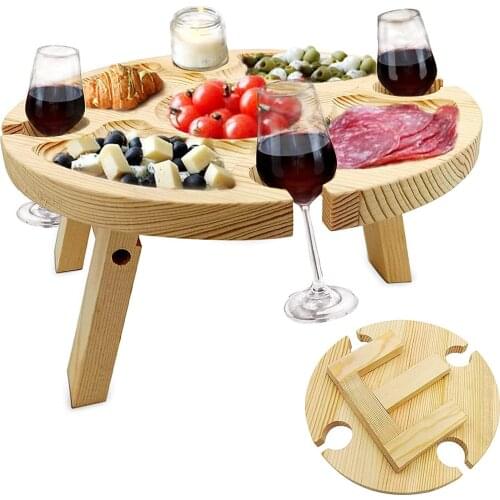 Folding Wine Table Outdoor Portable Wooden Folding Picnic Table Easy To Carry Wine Rack Support Dropshipping