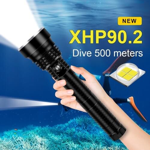 IPX8 Waterproof Diving LED Flashlight XHP90.2 Diving Torch 500M Tactical Professional Underwater Lantern XHP70 Lamp for Diving