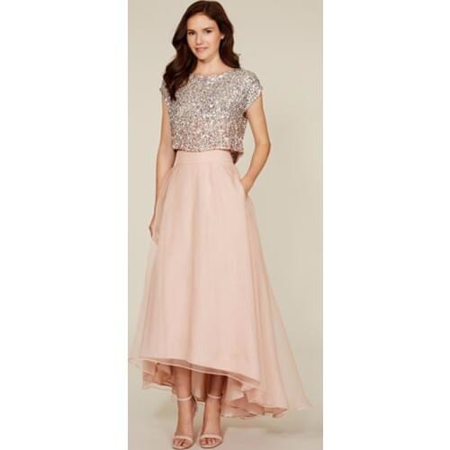 2017 New Blush Pink High Low Long Skirts Womens A Line Organza Maxi Skirt Custom Made Cheap Bridesmaid Skirt for Wedding Party