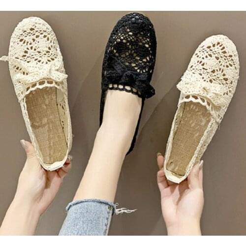 Womens shoes Spring / Summer 2020 new Korean version of the lace openwork breathable flat shoes comfortable single shoes