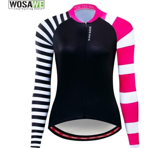 WOSAWE Female Cycling Jersey Long Sleeves Road Cycling Clothes Spring Autumn Breathable Long Sleeves Bicycle Womens Jersey S-XL