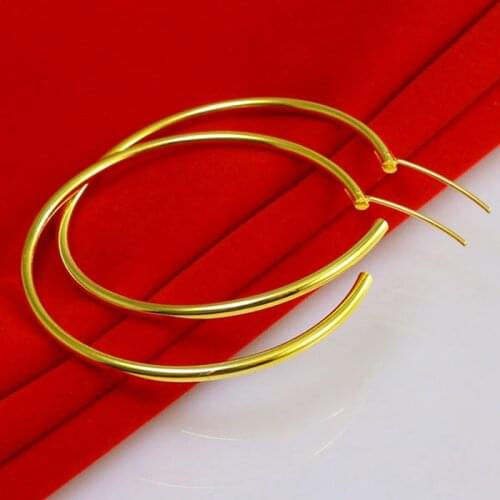Womens Girls Smooth Hoop Earrings 18K Gold Big Large Huggies Earrings (45mm Diameter)