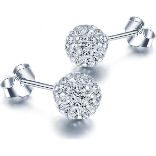 6/8/10mm White S925 Stamp Plata Earrings Micro Disco Balls Crystal Stud Earring Safe to skin Women Jewelry Wholesale