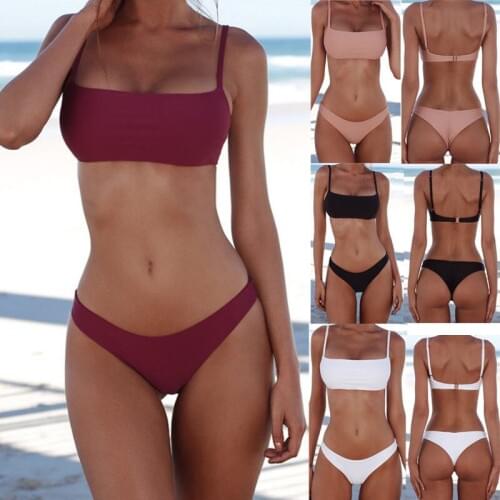 2019 New Summer Women Solid Bikini Set Push Up Bra Swimsuit Woman Swimwear Triangle Swimming Suits For Women Swim Suits Biquini