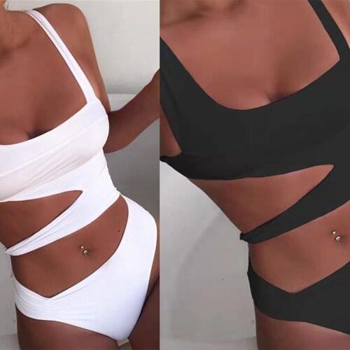 Womens Solid Bakini One Piece Of Hollow Out Swimsuit Ladies Bikini Summer Swim Clothes Beachwear
