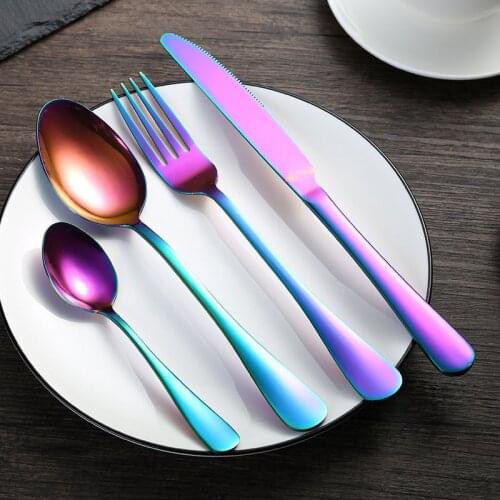 20set/lot Colorful Stainless Steel Dinnerware Sets Tableware Knife Fork Teaspoon Luxury Cutlery Set Tableware Set