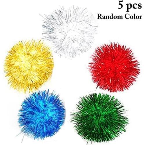 5Pcs/Set Solid Color Cat Sparkle Balls Toys Glitter Pom Pom Cat Toy Interactive Ball Toys Pet Supplies Random Color