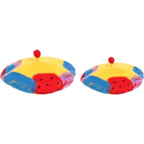 83XC Woolen Hats for Mother Kid Winter Woolen Made Oil Painting Style