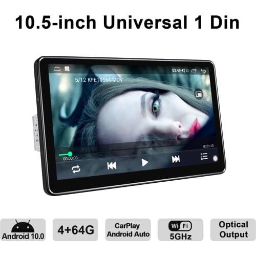 10.5"Universal Head Unit 1Din Android 10 Car Radio Stereo Multimedia GPS Navigation Carplay Android Auto Bluetooth WIFI 4G DBA