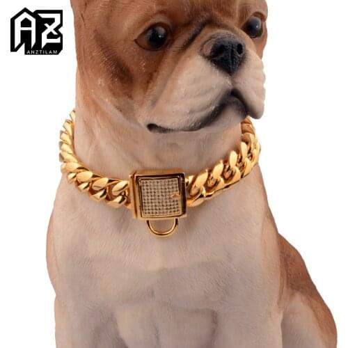 AZ 14mm High-Quality Strong Metal Dog Chain Collars Stainless Steel Pet Training Choke Collar For Large Dogs Pitbull Bulldog