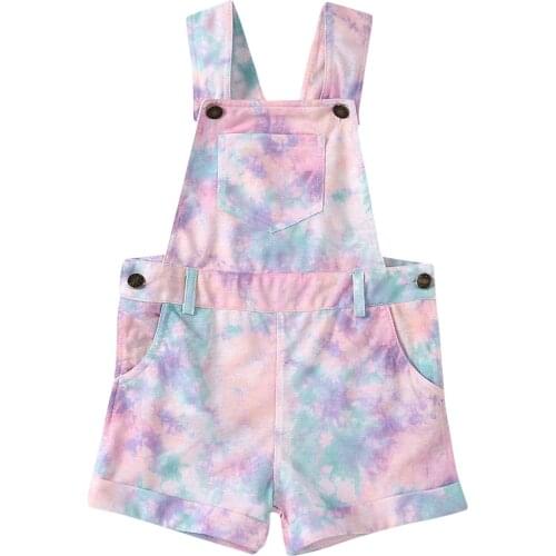 Toddler Baby Girl Suspender Pants, Tie-dye Printing Sleeveless Outfits, Casual Square Collar One-piece 2021 Baby Summer Clothing