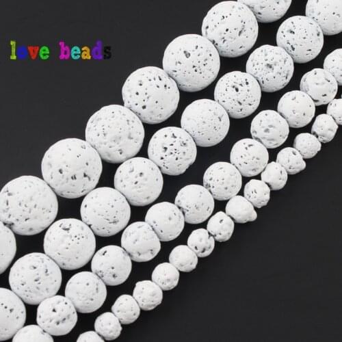4/6/8/10mm Natural White Hematite Lava Stone Round Beads Spacer Loose Matte Beads For Jewelry Making Diy Bracelet Necklace 15"