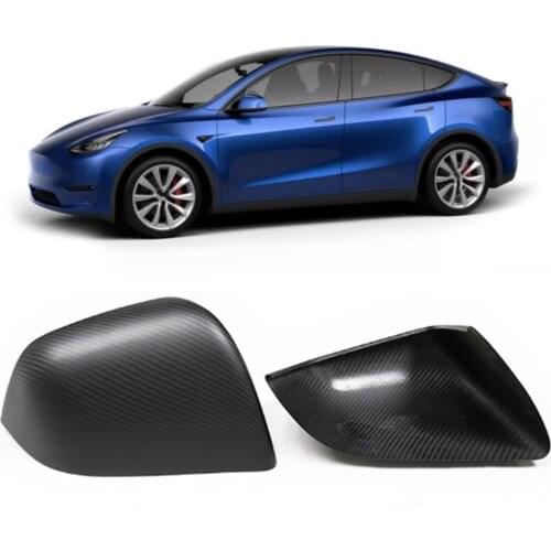 New Real Dry Carbon Fiber Rear View Mirror Cover For Tesla Model Y 2020-21 Matte Black Car Rearview Case Window Side Casing Caps