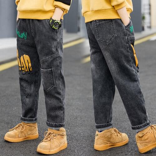 Childrens Jeans for Boys Teenagers Clothes for Spring Autumn Casual Letters Print Elastic Waist 2021 New Kids Pants Trousers
