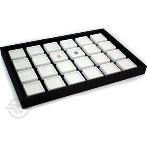 1pc Tray + 24pcs 4*4 Gem Boxes Diamond Case Gemstone Storage Box Stone Holder Jewelry Organizer Showcase