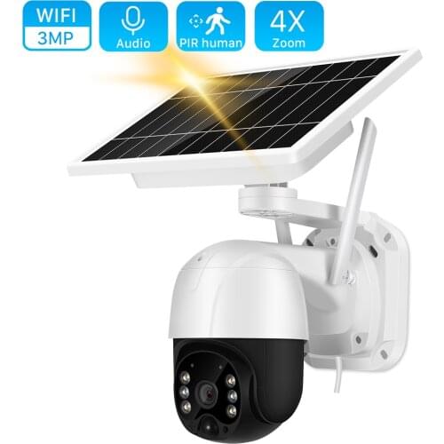 3MP Wifi Solar Camera Outdoor PIR Human Detection Wireless PTZ Camera 30M Color Night Vision 2-Way Audio Home Security IP Camera