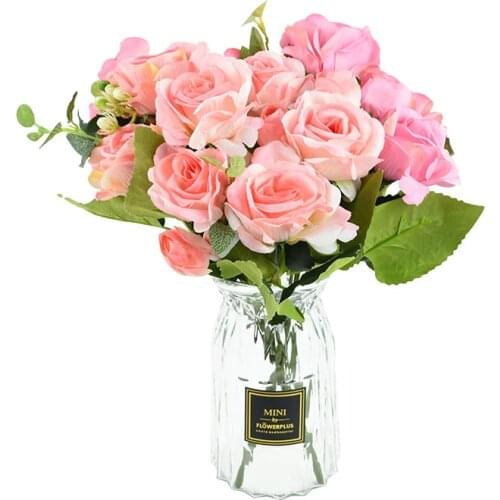 1bunch Artificial Flower Silk Rose Fake Flower For DIY Living Room Home Garden Birthday Party Wedding Decoration Artificial Rose