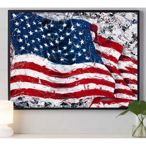 American Flag Art Full Drill Square Diamond Painting Patriotic USA Flag Red White and Blue Embroidery Cross Stitch Wall Decor