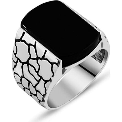 Sterling Silver Ring With Stone Real Pure Original Patterned 925 For Men Black Onyx Gemstone Handmade Turkish Jewelry