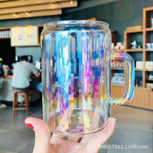 Korean Style Colorful Laser Electroplating Color Glass Cup Gradient Neon Color Tea Cup 700Ml Explosion Type Round