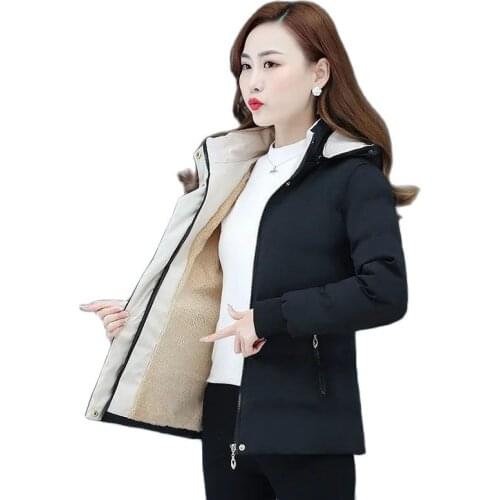 Winter Ladies Jacket New 2021 Plus Velvet Plus Cotton Down Cotton Clothes Women Coats Loose Removable Cap Warm Female Outerwear