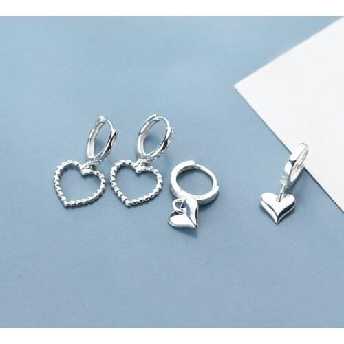 100% Real 925 Sterling Silver Love Hearts Small Hoop Earrings Cute Huggie Hoops for Women