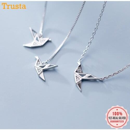 Trustdavis 100% 925 Sterling Silver Animal Papercranes Women Jewelry Set Necklace Earrings Jewelry Sets Sterling Silver Jewelry