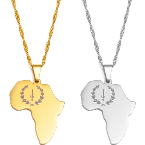 Anniyo African American Heritage Flag Pendant Necklaces for Women Girls Jewelry Africa Maps #256221