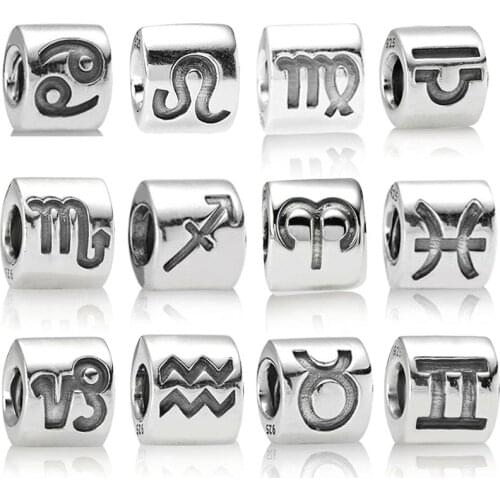 PDB ZZ 2 Original 925 Sterling Silver Twelve Constellation Charm Beads Suitable for DIY Bracelet Women and Girls Jewelry Gifts