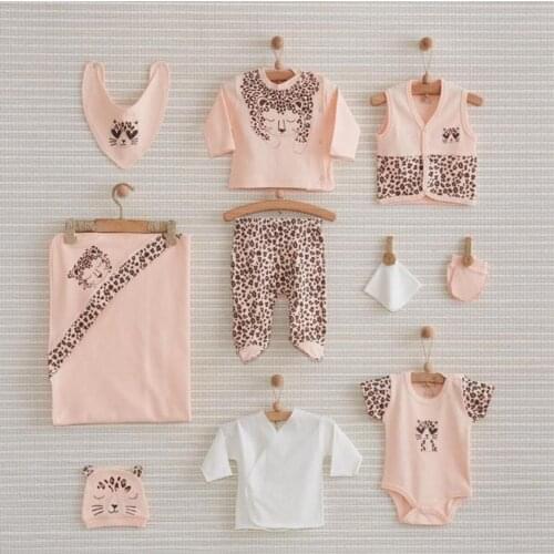 Authentic Girl Leopard Newborn 10 Piece Hospital Output Baby Set Lux 100 Cotton High Quality