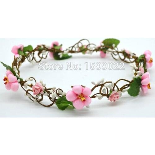 Shabby Chic Handmade Pink Flower Crown Queen Bride Headband Updo Wedding Hair Decoration Prom Accessoreis Diy Elegant Headdress