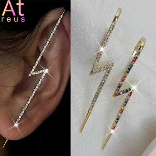 1 piece Bling CZ Crystal Thunder Hook Earrings For Women Needle Stick Stud Ear Piercing Jewelry Zirconia Punk Single Earrings