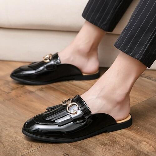 Fashion Men Casual Shoes Slipper Shoes Men Lether Fashion Slippers For Mens Slide Flip Flops Brown Leather Summer Massage Black