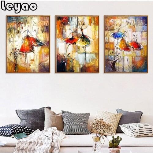 Dancing Girl Abstract Painting Nordic diamond mosaic painting rhinestone of embroidery full round mosaic set 3 pcs