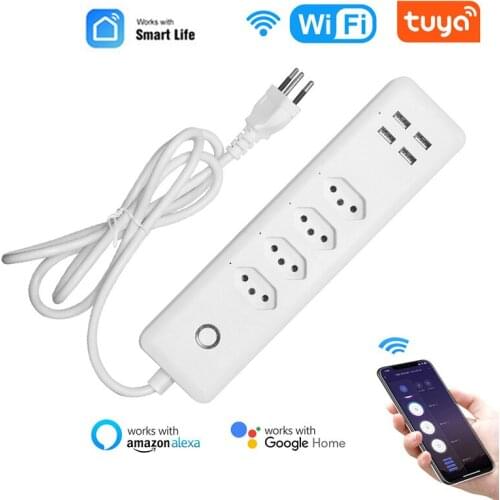 Wifi Smart Power Strip 4 BR Standard Outlets Plug With 4 USB Charging Port Timing App Voice Control Work With Alexa Google Home