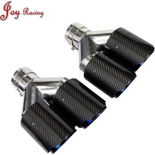 High Quality Y shape Glossy Dual Carbon Fiber Exhaust Tip Burnt Blue Stainless Steel Muffler Tip Carbon Fiber Tip