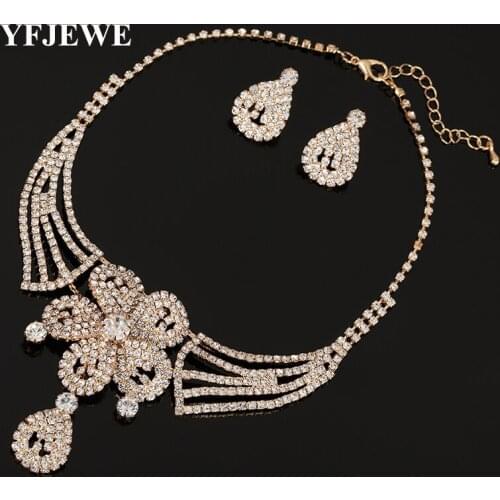 YFJEWE New Design Women bridal Wedding Jewelry Sets Charm Rhinestone Crystal Pendant Necklaces Earrings Sets best sell N337