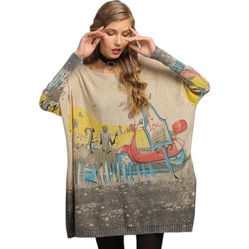 ARCSINX Vintage Print Women Pullover Plus Size 4XL 5XL 6XL Long Sleeve Thin Wool Winter Womens Sweater Knitted Sweaters Woman