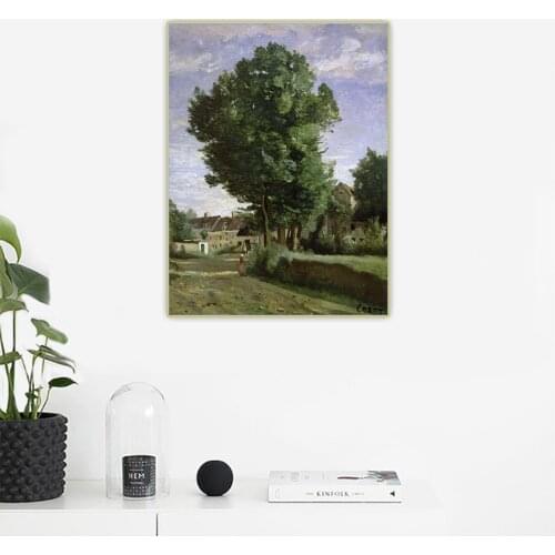 Citon Jean Baptiste Camille Corot《Outskirts of a village near Beauvais》Canvas Oil painting Background Wall Decor Home Decoration